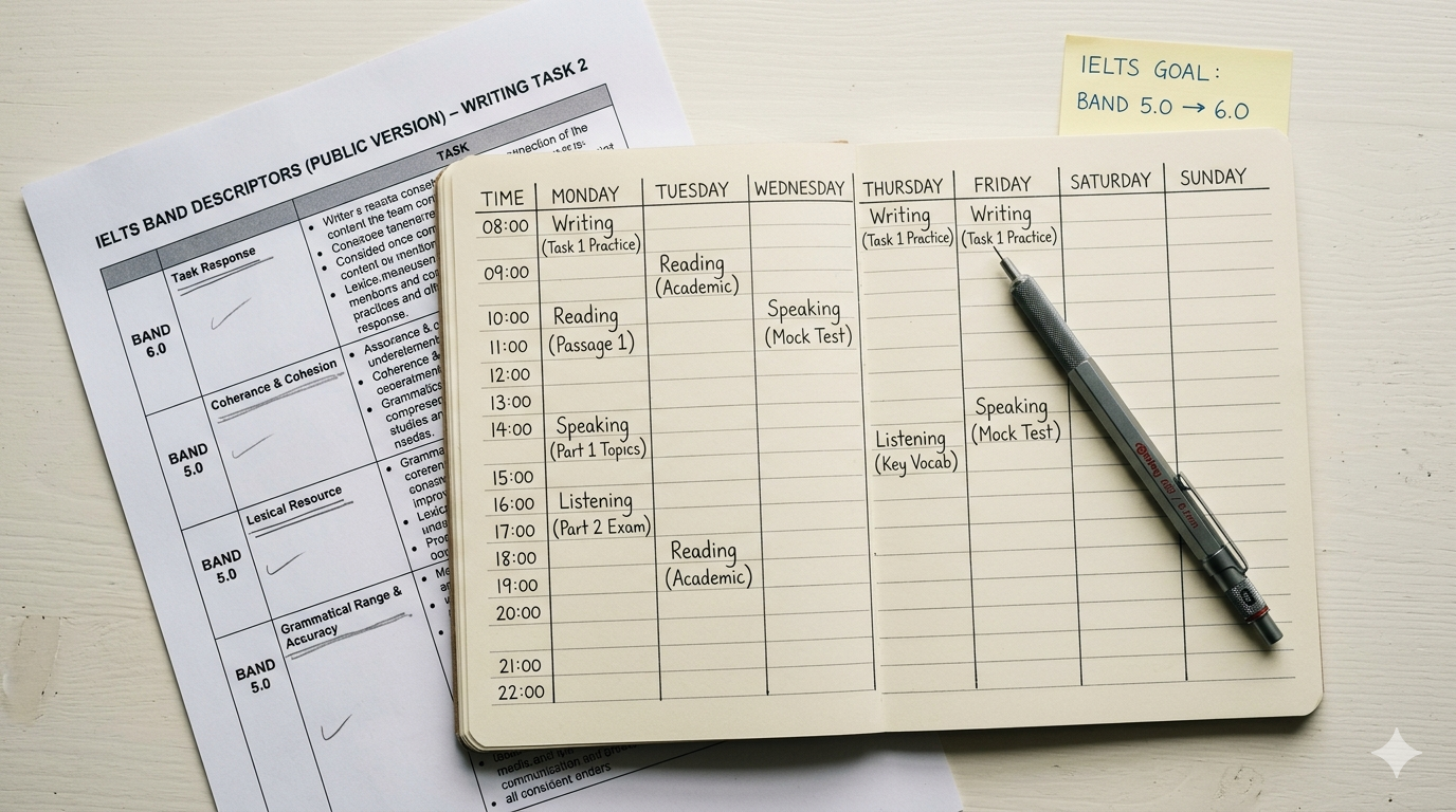 IELTS band 6 study plan and notes