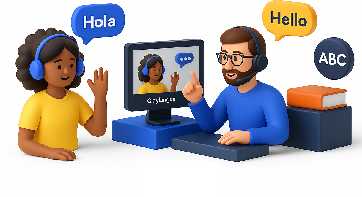 ClayLingua illustration showing students and tutors
